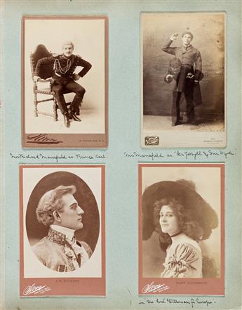 (CABINET CARDS--THEATER) Set of two albums containing approximately 330 theatrical cabinet cards depicting famous late 19th-century Bro